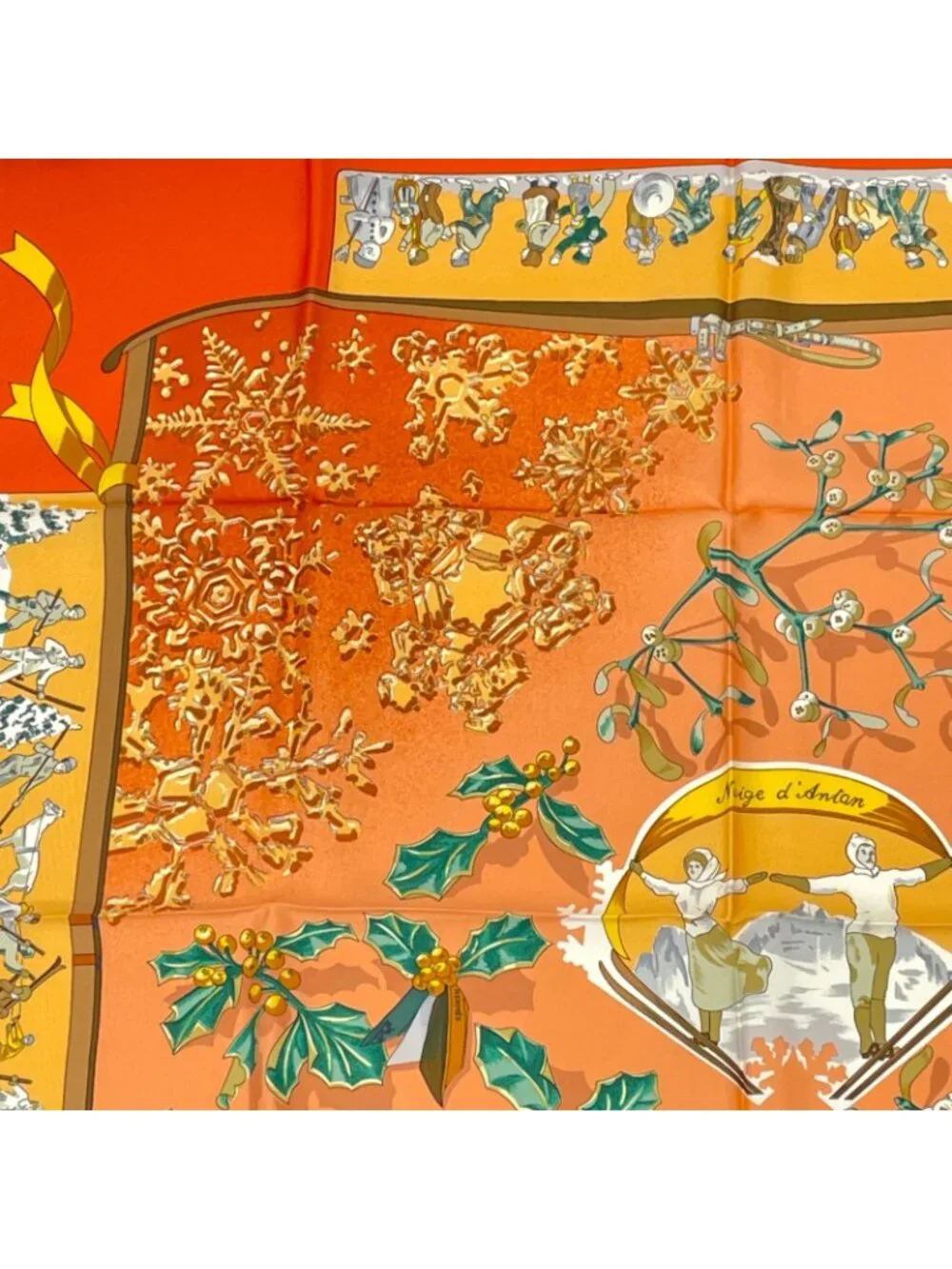Hermes Carre 90 Neige D'antan Last Year's Snow Silk 100% Scarf Orange - Picture 2 of 7